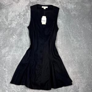 Monteau Los Angeles Dress Linen Blend Womens M Black Short Boho NWT